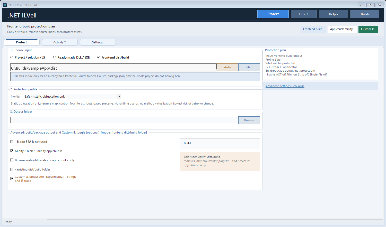 ILVeil advanced settings for Custom IL obfuscation and JS protection controls