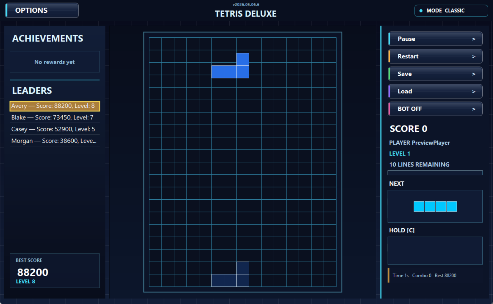 Classic mode gameplay with leaderboard and side panels
