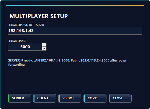 Multiplayer setup dialog